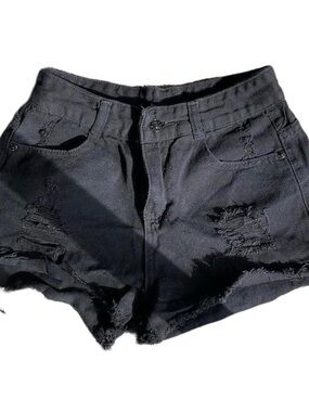 Black Distressed Women's Denim Shorts